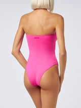 Costume da bagno intero fucsia senza spalline Soleil da donna