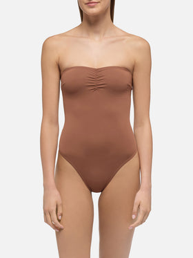 Soleil brown strapless one-piece swimsuit