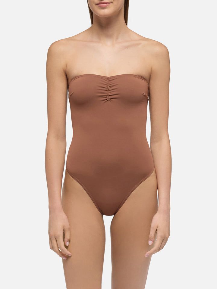 Soleil brown strapless one-piece swimsuit