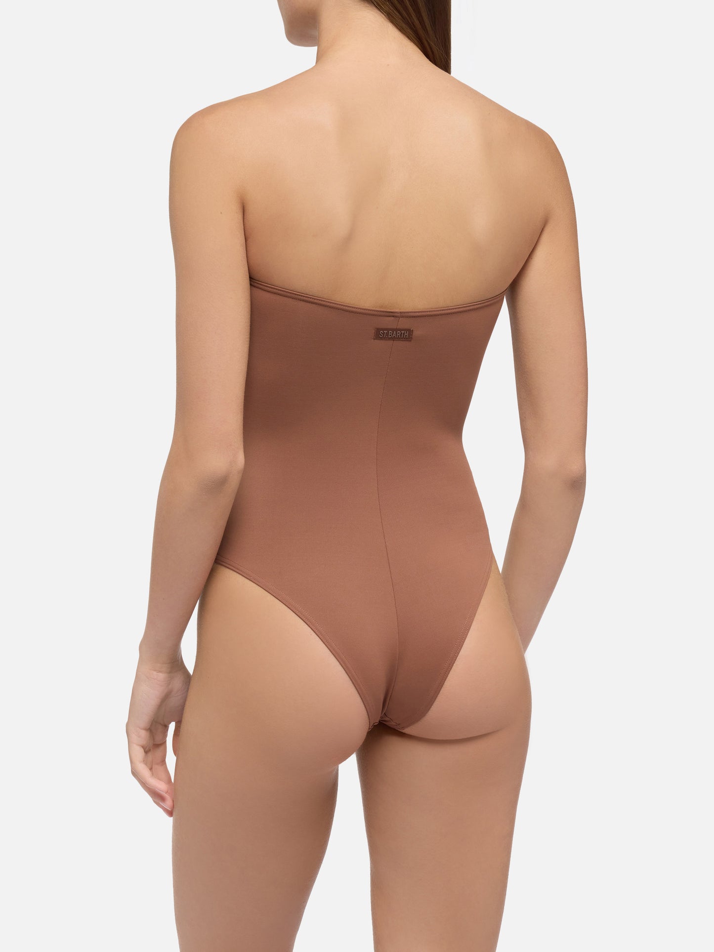 Soleil brown strapless one-piece swimsuit