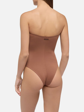 Soleil brown strapless one-piece swimsuit
