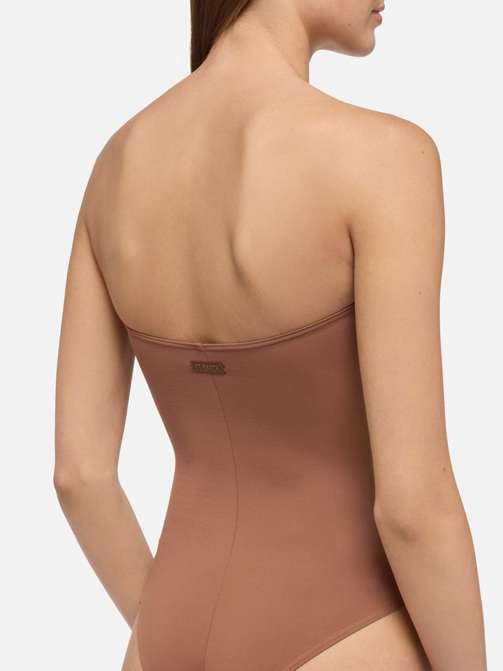 Soleil brown strapless one-piece swimsuit