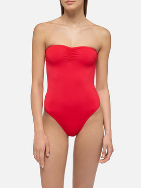 Soleil red strapless one-piece swimsuit