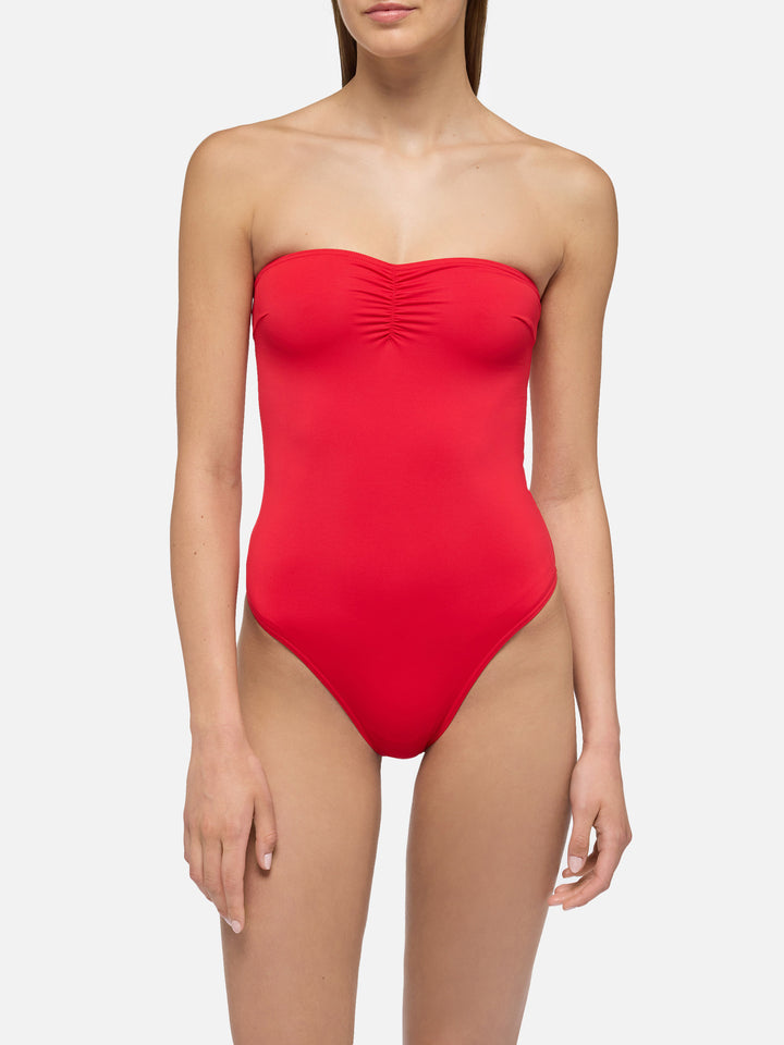 Soleil red strapless one-piece swimsuit