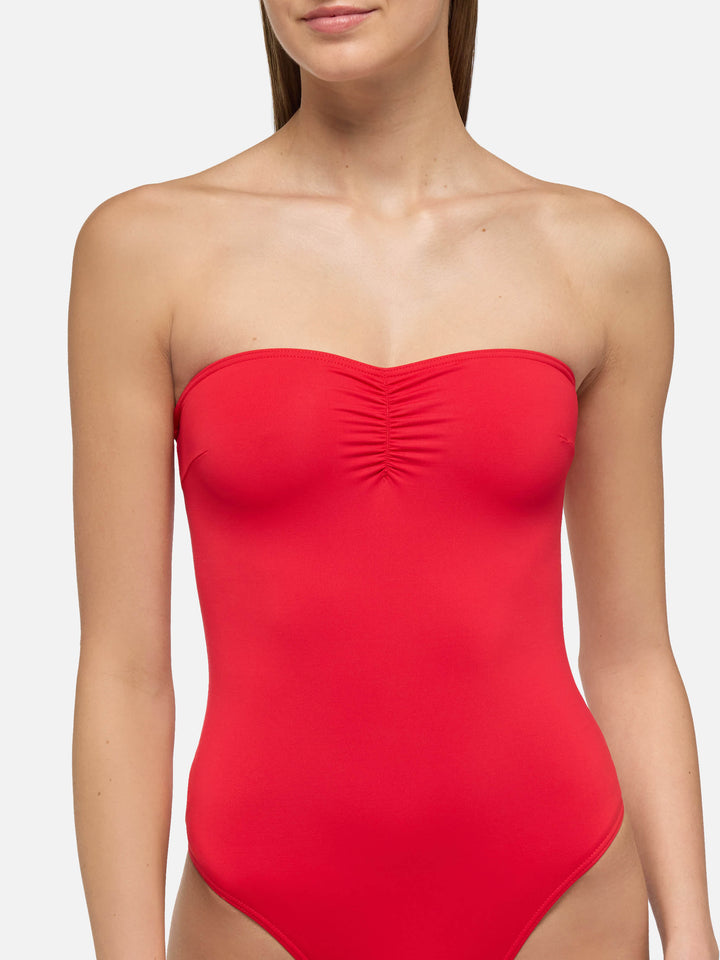 Soleil red strapless one-piece swimsuit