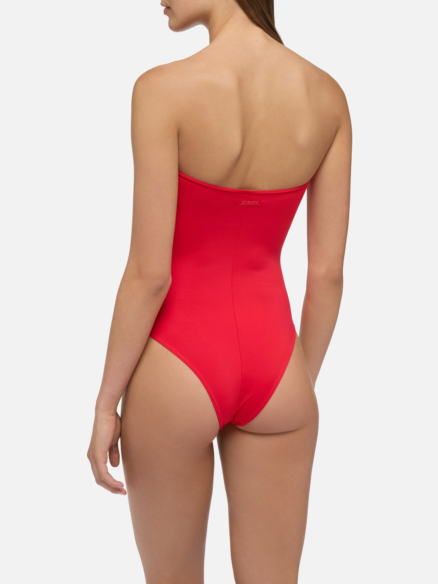 Soleil red strapless one-piece swimsuit