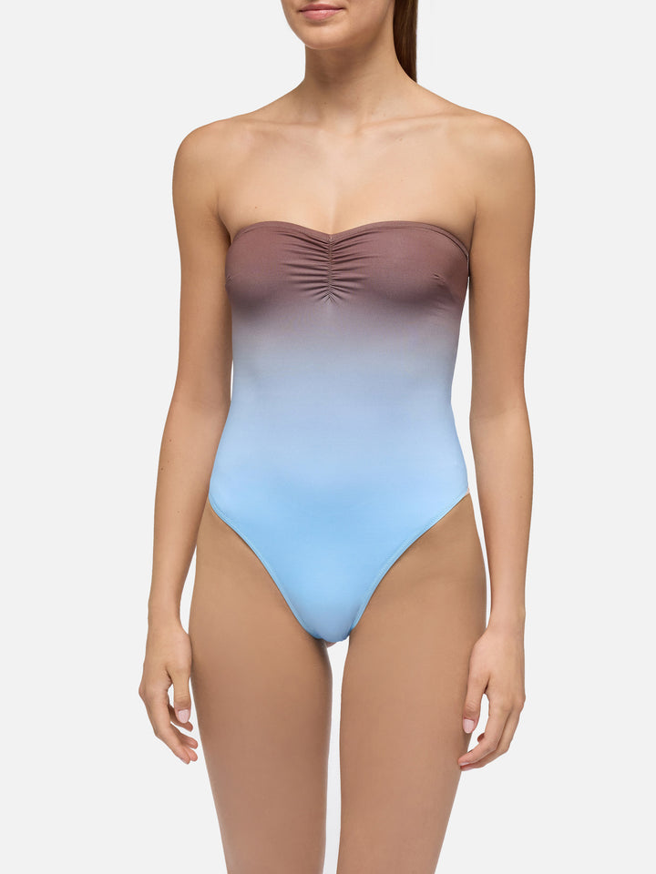 Soleil strapless one-piece swimsuit with gradient print