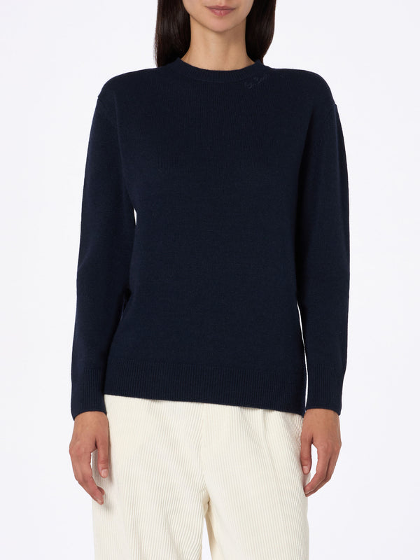 Woman navy blue cashmere blend sweater Sorbonne