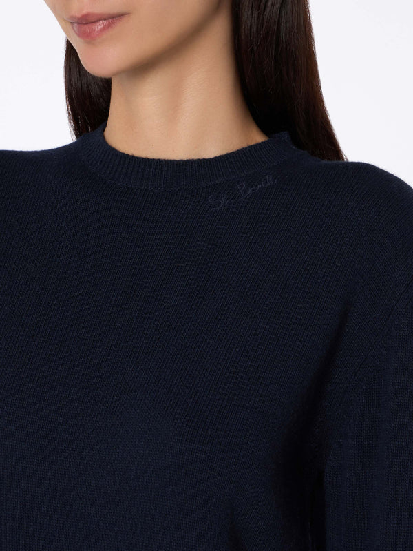 Woman navy blue cashmere blend sweater Sorbonne