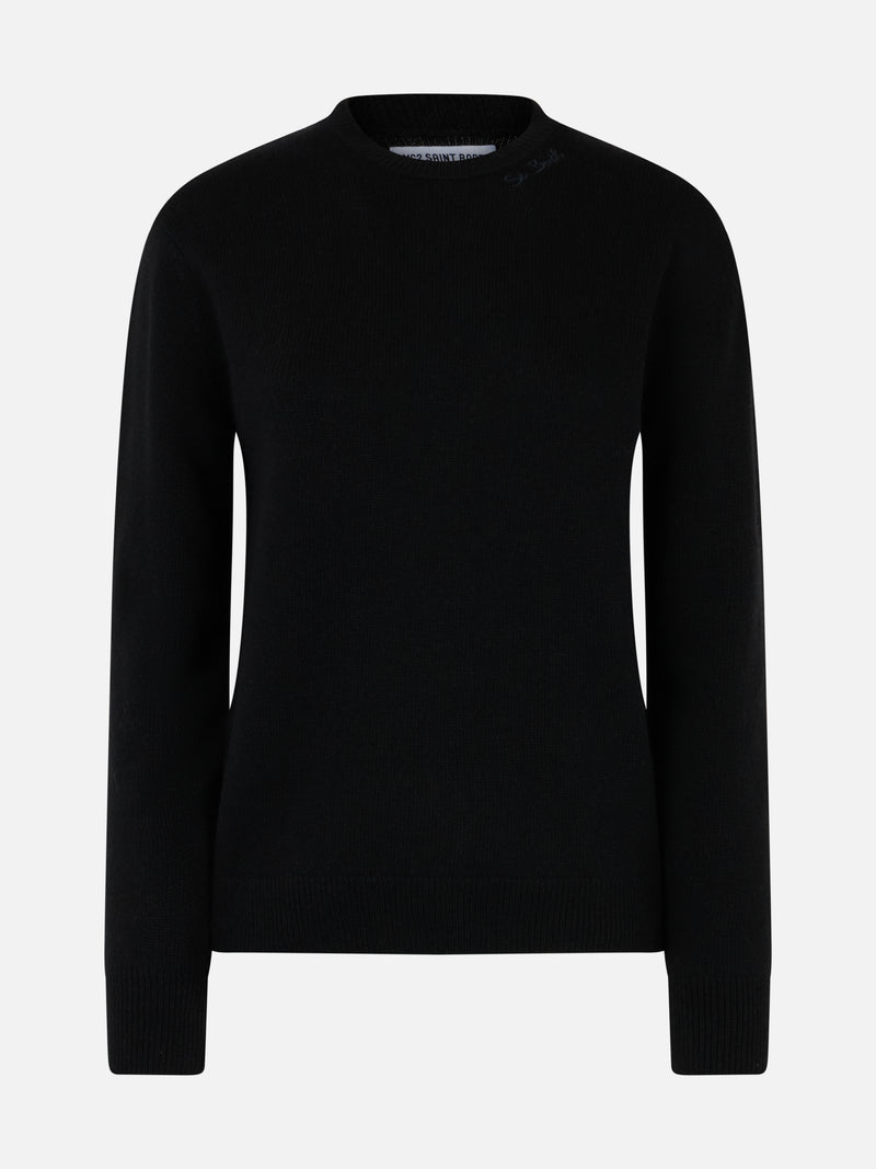 Woman black cashmere blend crewneck sweater Sorbonne