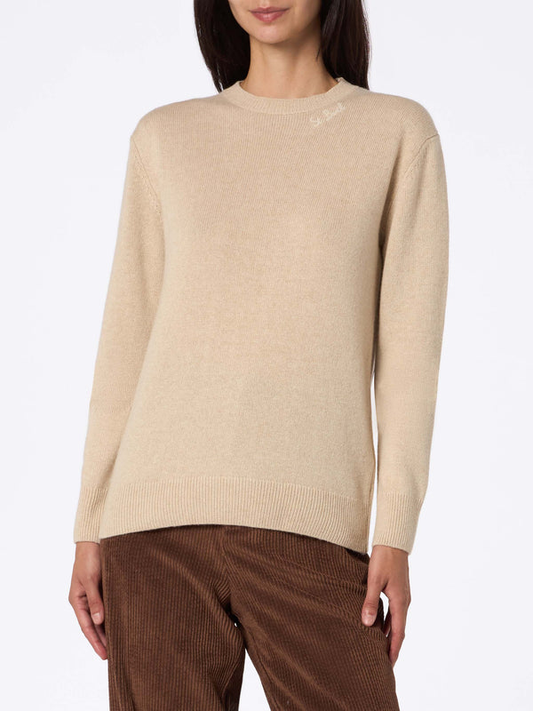 Woman beige cashmere blend sweater Sorbonne