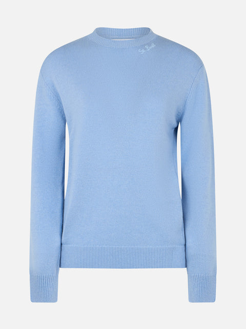 Woman light blue cashmere blend sweater Sorbonne - MC2 Saint Barth