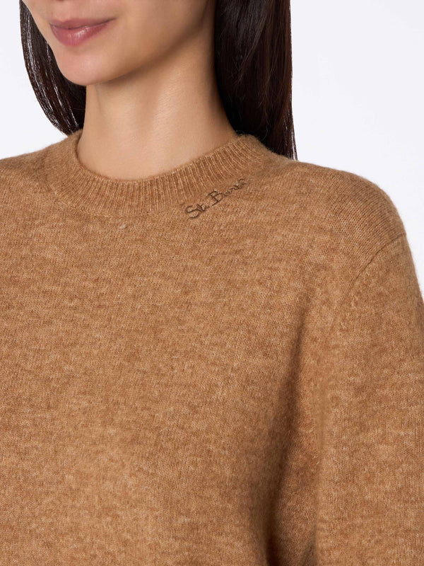 Kamelfarbener Pullover für Damen aus Stretchgarn Sorbonne