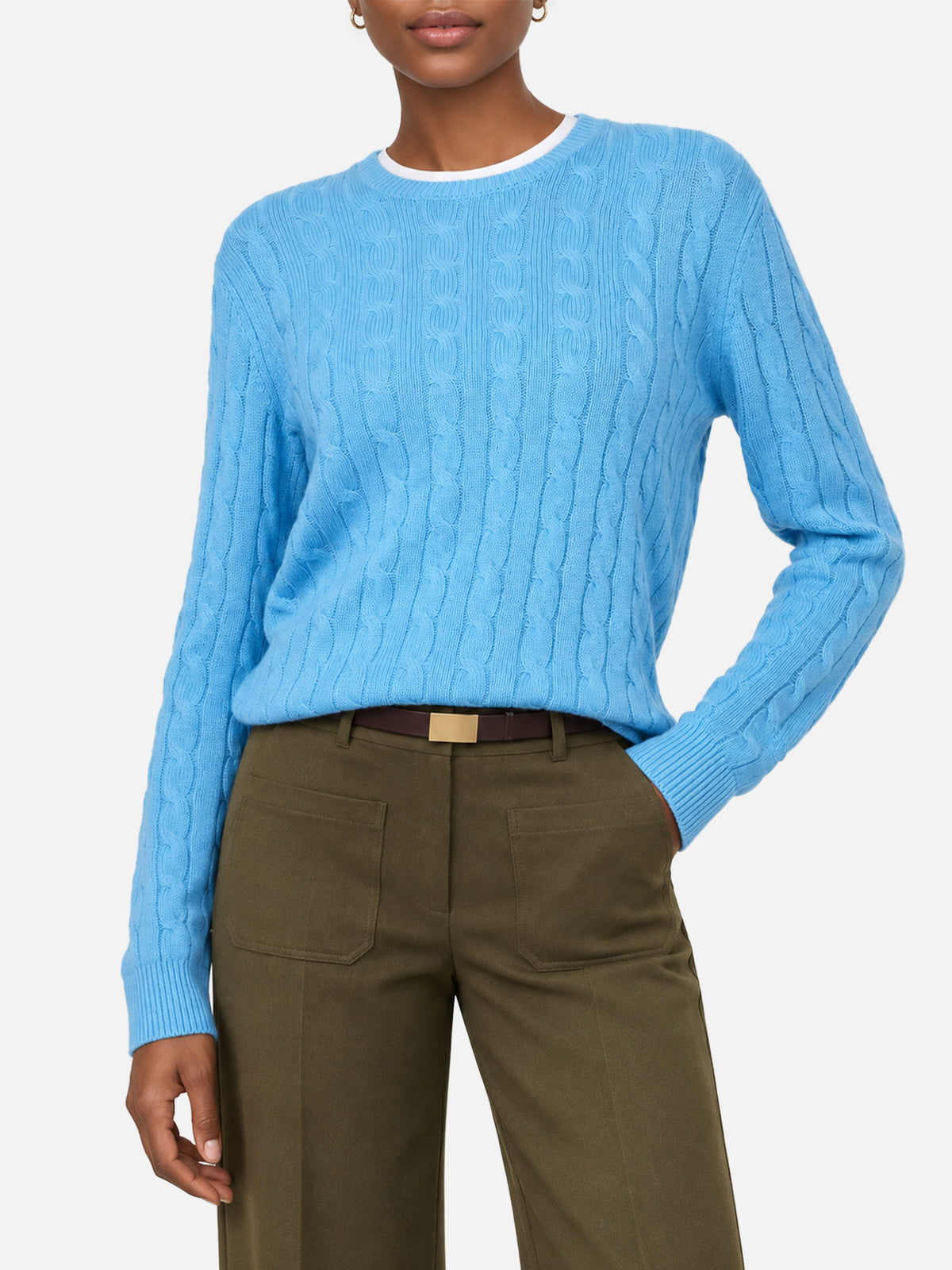 Pull Sorbonne en maille torsadée bleu poussière en mélange de cachemire 