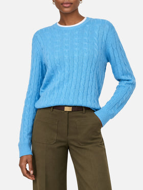 Pull Sorbonne en maille torsadée bleu poussière en mélange de cachemire 