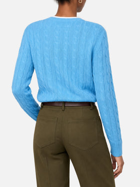 Pull Sorbonne en maille torsadée bleu poussière en mélange de cachemire 