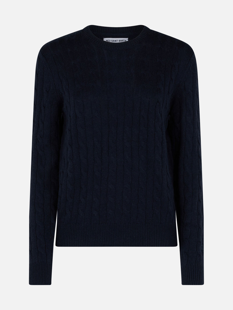 Maglione da donna blu navy in maglia in misto cashmere Sorbonne