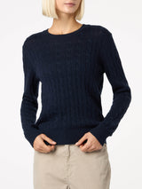 Maglione da donna blu navy in maglia in misto cashmere Sorbonne