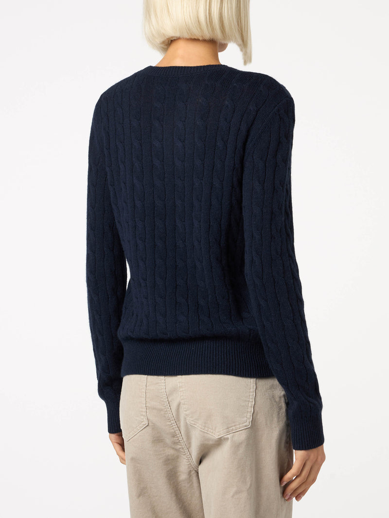 Maglione da donna blu navy in maglia in misto cashmere Sorbonne