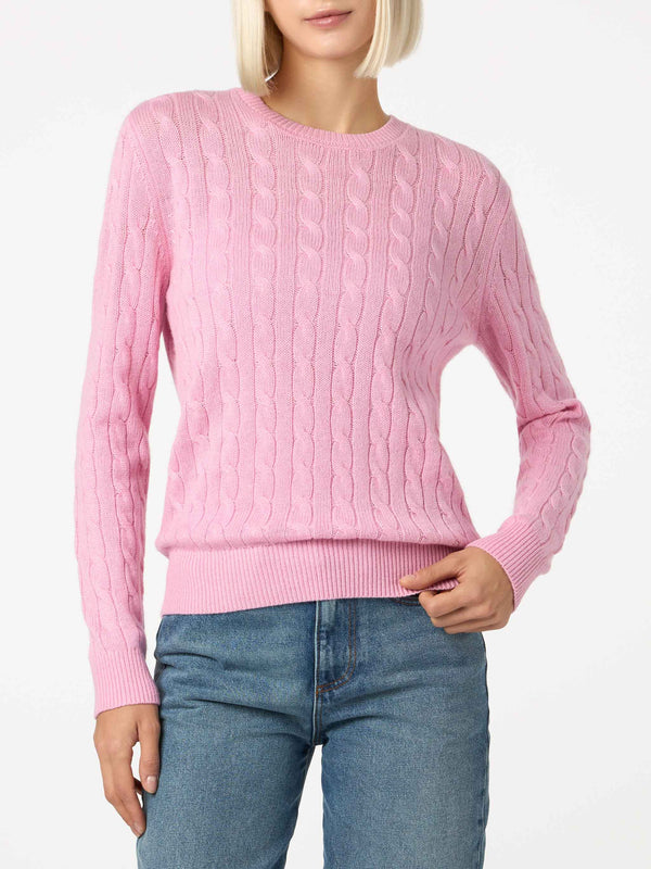 Maglione da donna in misto cashmere lavorato a maglia rosa Sorbonne