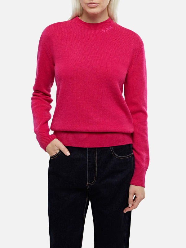 Fuchsiafarbener Pullover Sorbonne aus Kaschmirmischung für Damen