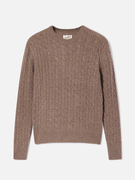 Maglia girocollo Sorbonne nocciola in lana con punto a trecce