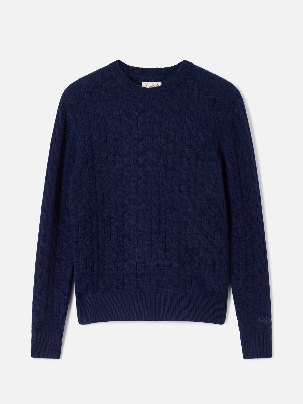 Pull en laine ras du cou Night blue Sorbonne avec point torsadé 