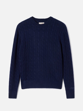 Pull en laine ras du cou Night blue Sorbonne avec point torsadé 