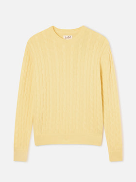 Light yellow Sorbonne wool crewneck knit with cable stitch