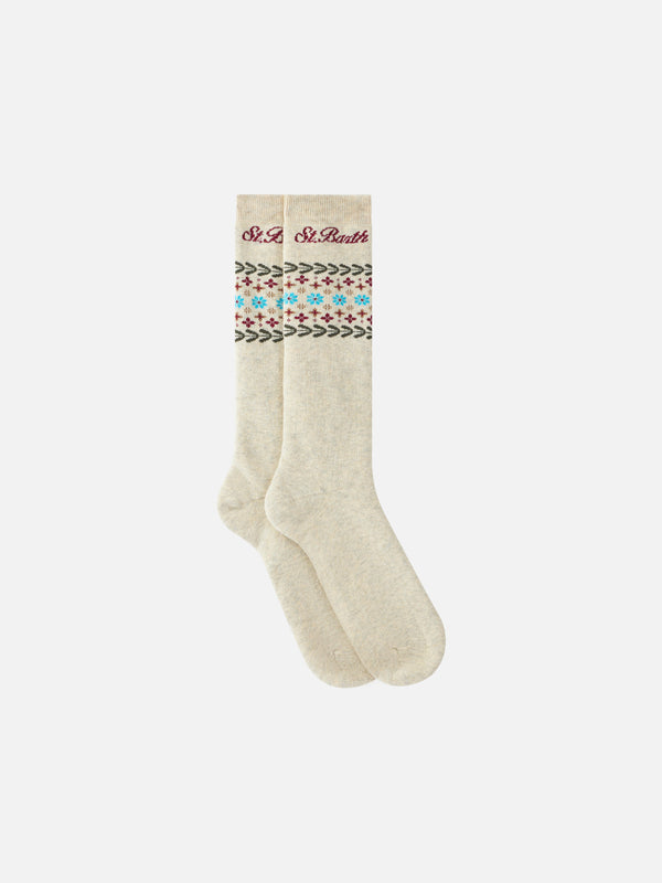 Mittelhohe Damensocken mit Fair-Isle-Print