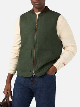 Chaleco reversible Spencer de mezcla de lana verde militar 