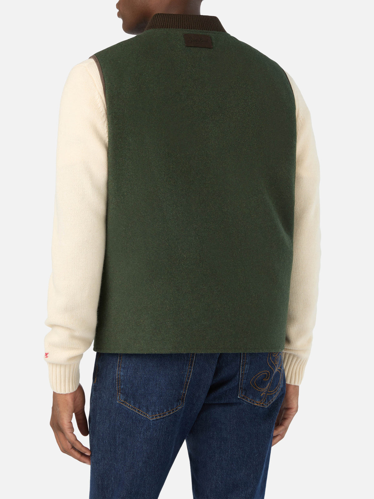 Chaleco reversible Spencer de mezcla de lana verde militar 