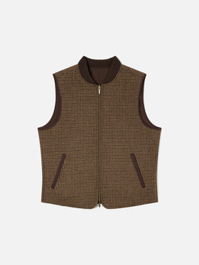 Brown Spencer wool reversible vest with houndstooth pattern