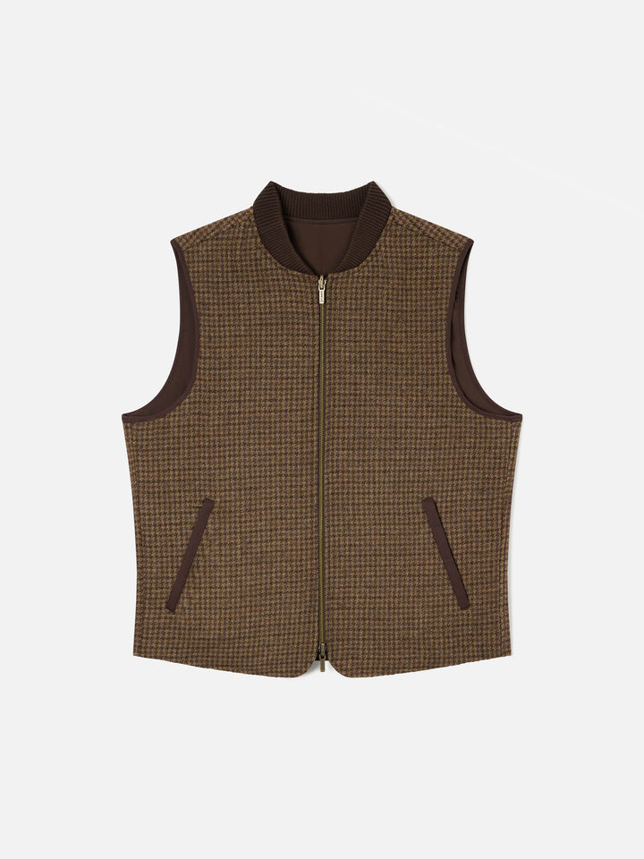Gilet Spencer marrone reversibile in lana con motivo pied de poule