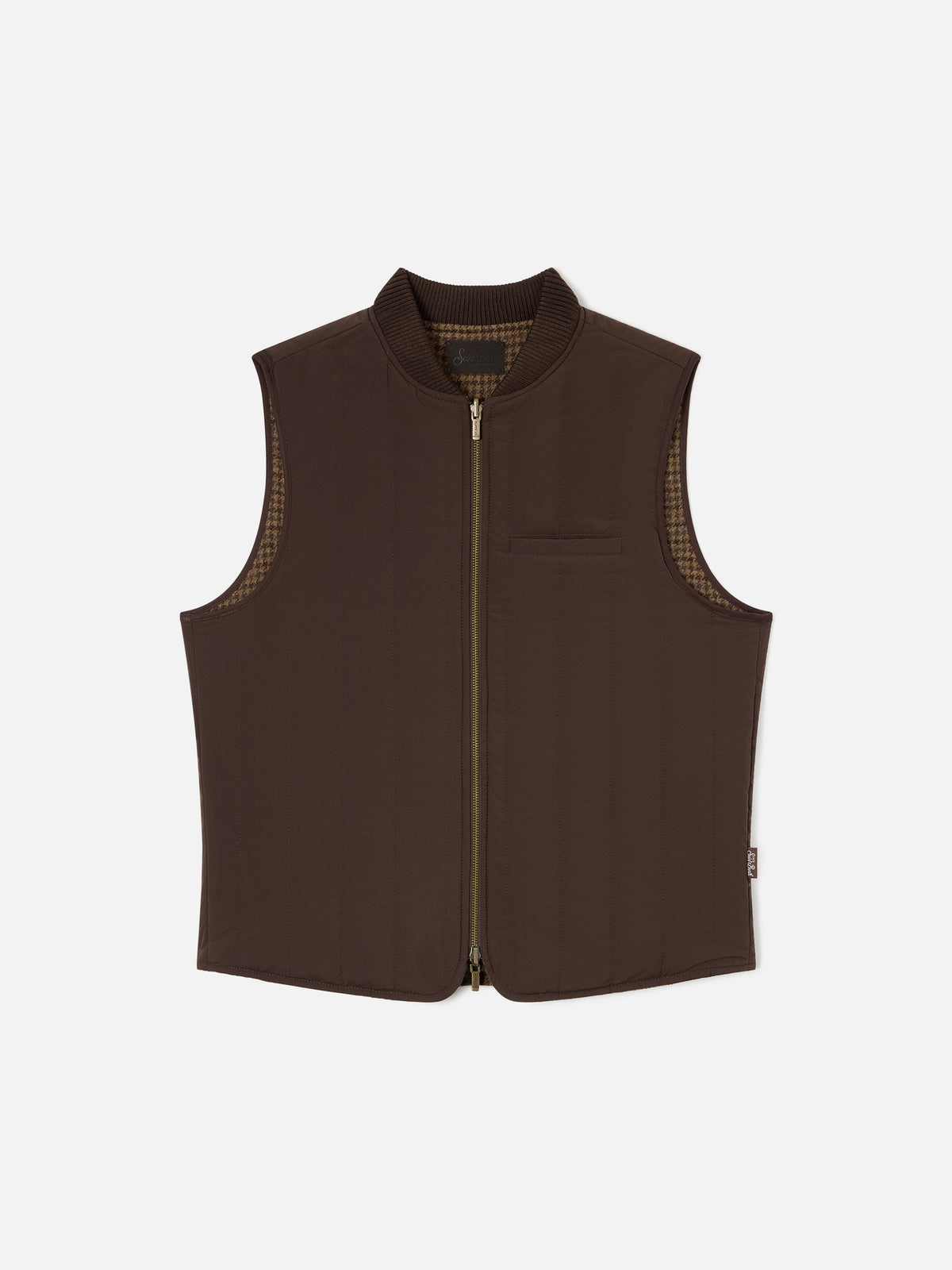 Brown Spencer wool reversible vest with houndstooth pattern