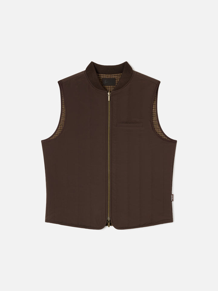 Gilet Spencer marrone reversibile in lana con motivo pied de poule
