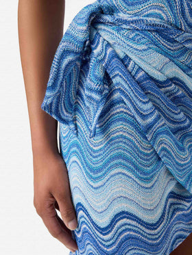 Pareo corto Sery in tessuto raschel degradé azzurro