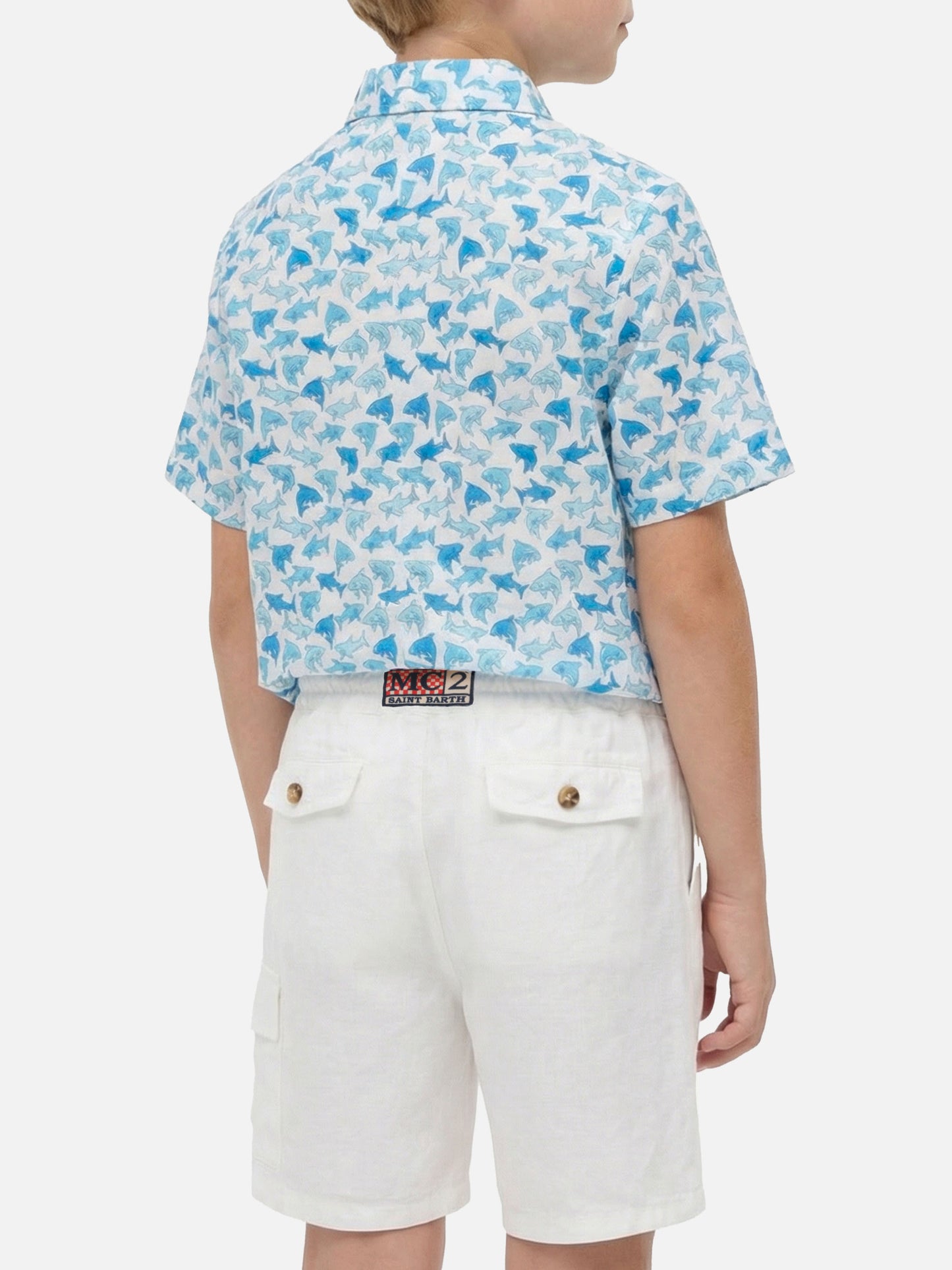 Camicia da bambino con stampa di squali azzurri