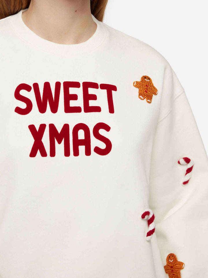 Woman fleeced cotton sweatshirt Stardust with ginger cane patches - MC2 Saint Barth