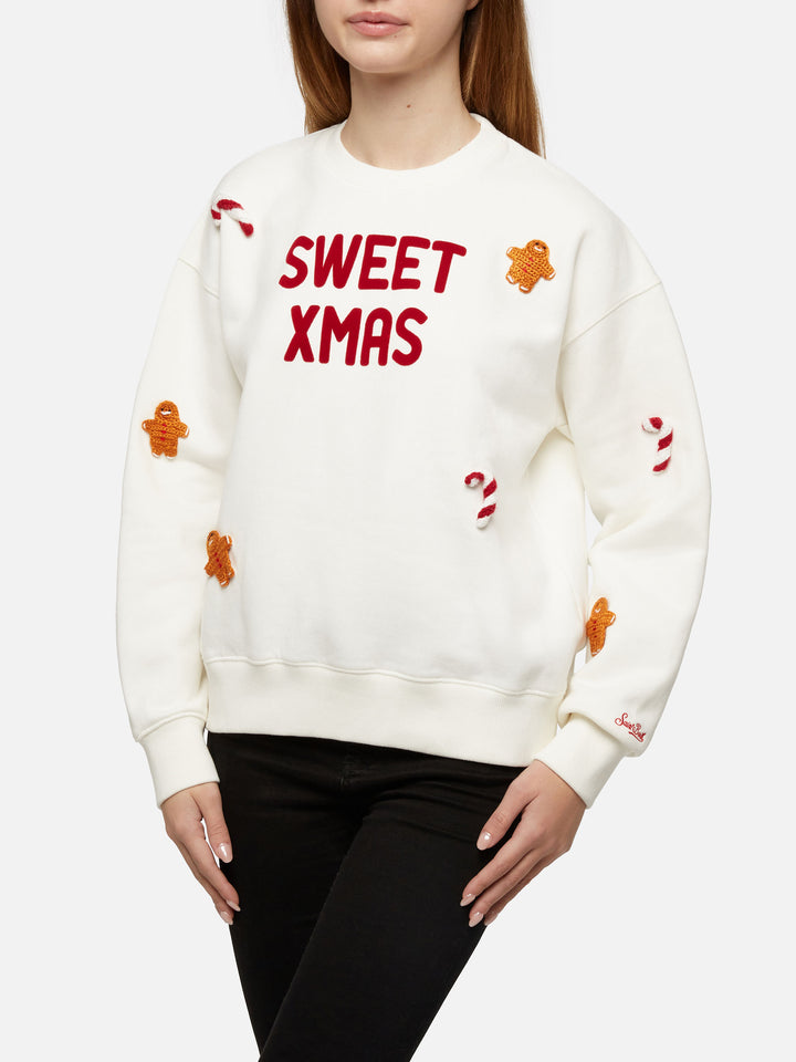 Woman fleeced cotton sweatshirt Stardust with ginger cane patches - MC2 Saint Barth