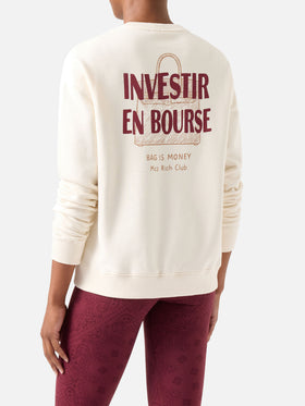 Sudadera con cuello redondo Stardust en algodón blanco con bordado Investir en Bourse 