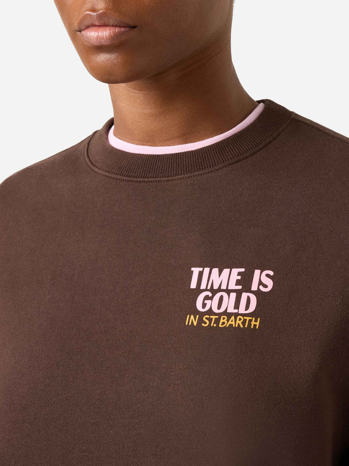 Brown Stardust sweatshirt with Time Is Gold print