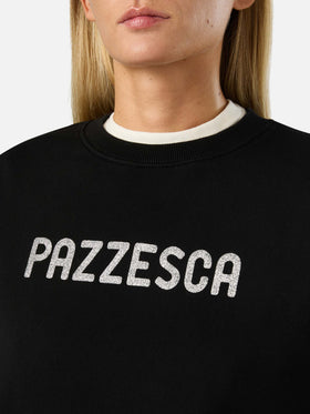 Felpa Stardust nera con stampa Pazzesca in glitter