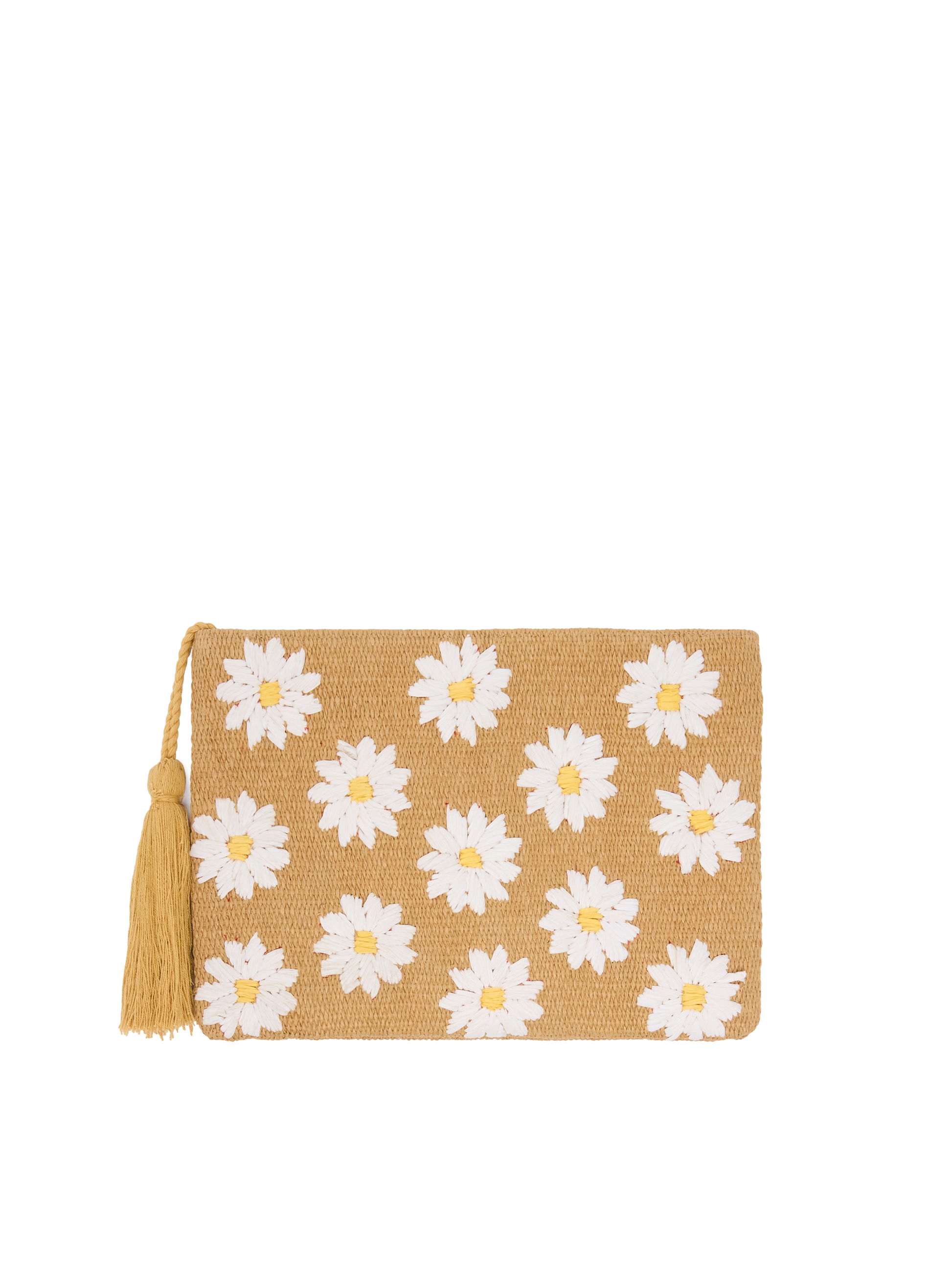 Beige Straw Pouch with daisy embroidery - MC2 Saint Barth