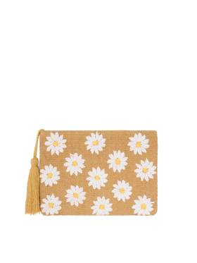Beige Straw Pouch with daisy embroidery - MC2 Saint Barth