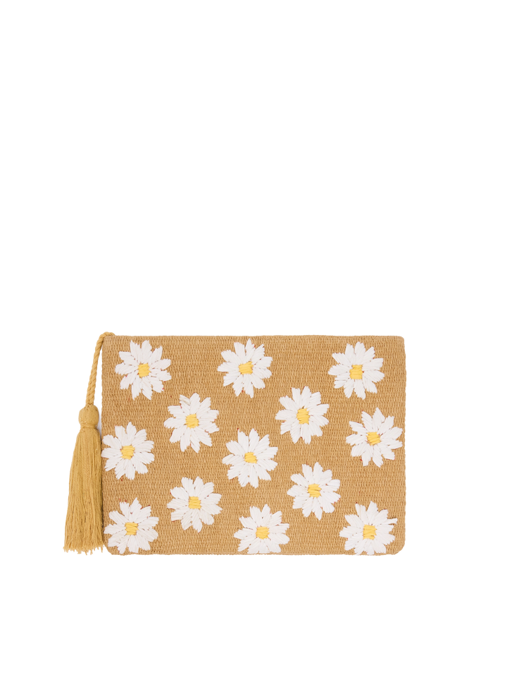 Beige Straw Pouch with daisy embroidery - MC2 Saint Barth
