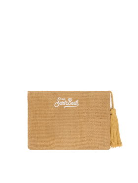 Beige Straw Pouch with daisy embroidery - MC2 Saint Barth