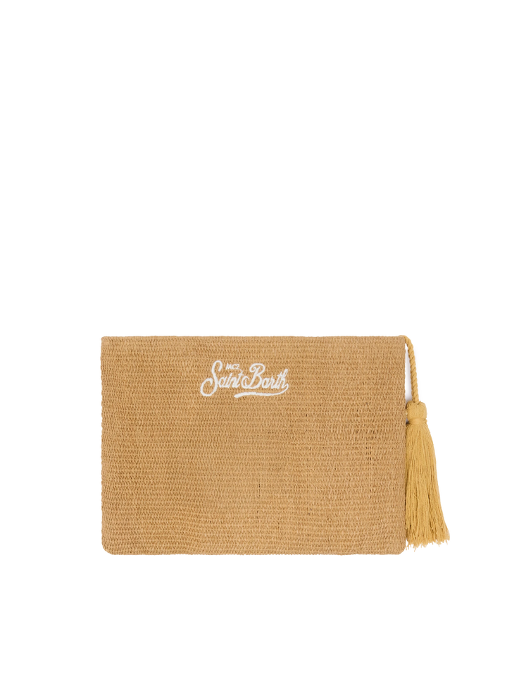 Beige Straw Pouch with daisy embroidery - MC2 Saint Barth