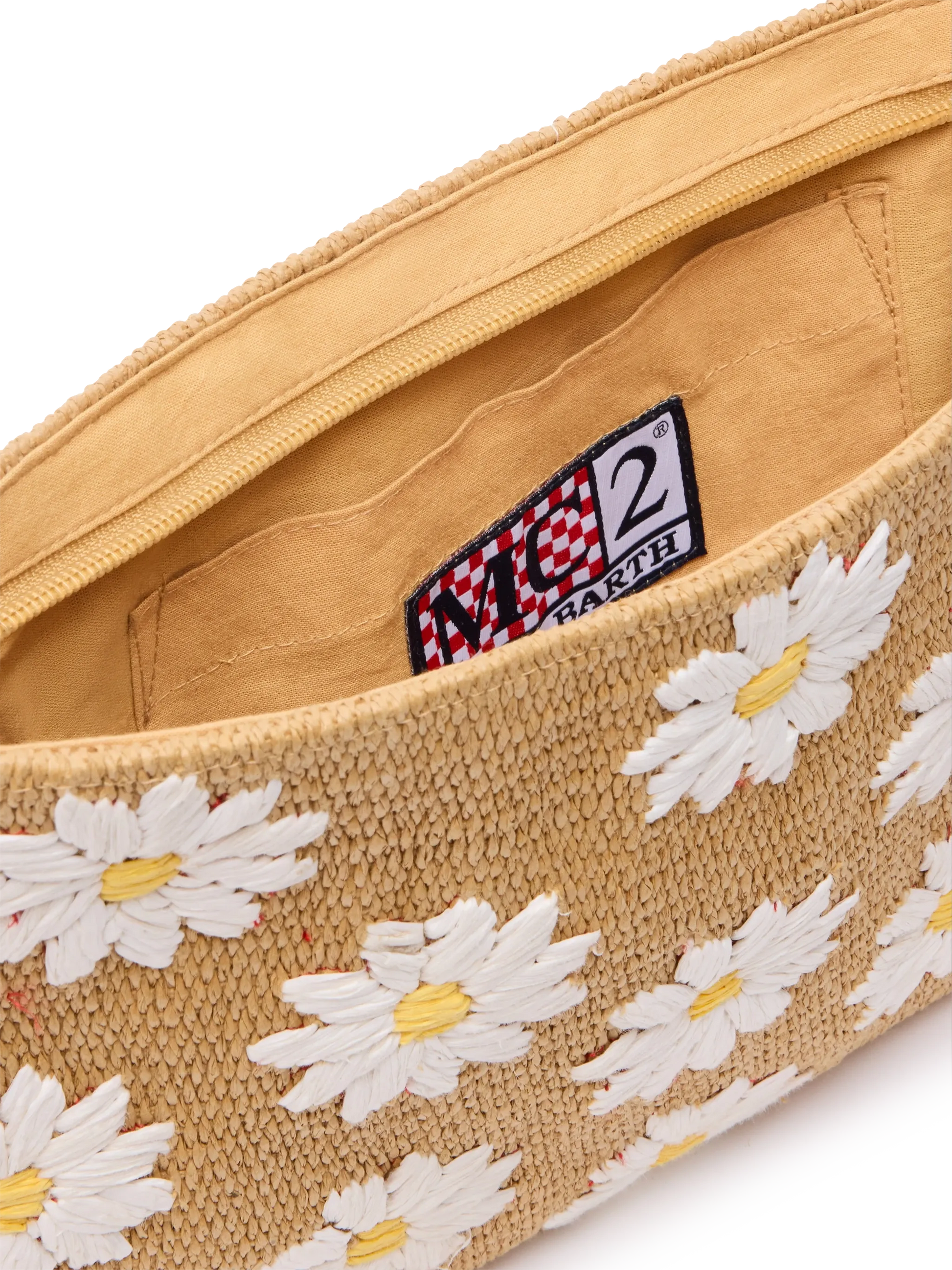 Beige Straw Pouch with daisy embroidery - MC2 Saint Barth