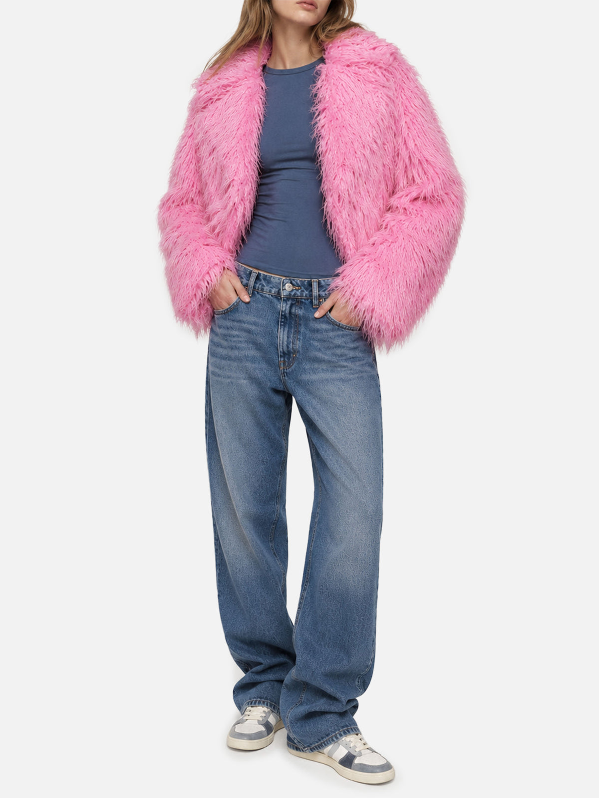 Veste courte rose en fausse fourrure Sully 